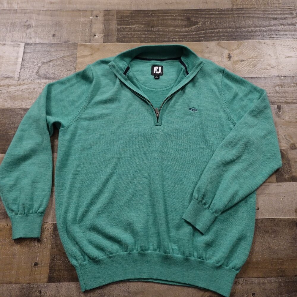Footjoy wool quarter zip pullover sweater men's medium‎ teal